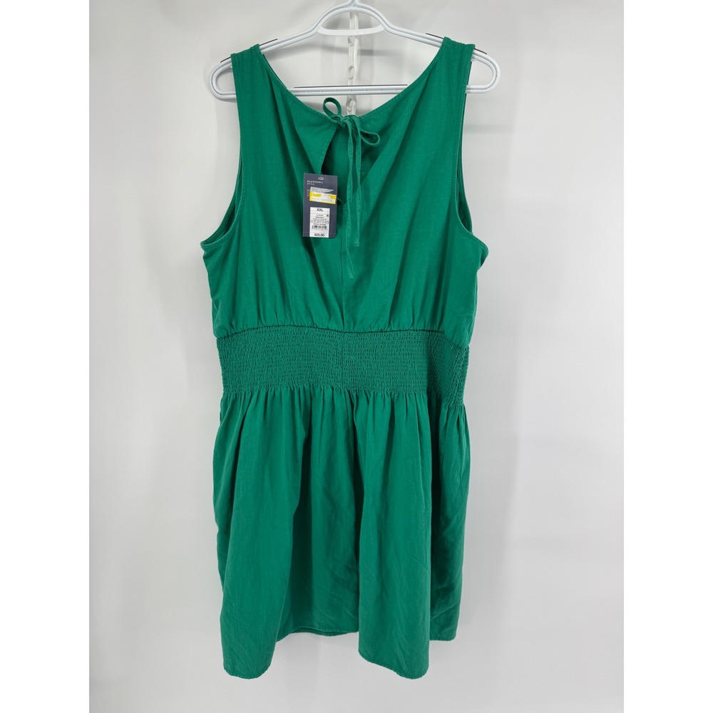 Preppy Feminine / Garden Party Chic XXL Green Smocked Waist Tie Back Mini Dress